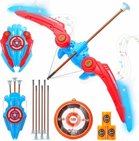 Kids Bow and Arrow Set Toy - LED Light Up Archery Toy Set with Target Shield and Accessories Indoor and Outdoor Hunting Play Birthday Gift Toys for 4 5 6 7 8 9 Children Boys & Girls Ages 3-12
