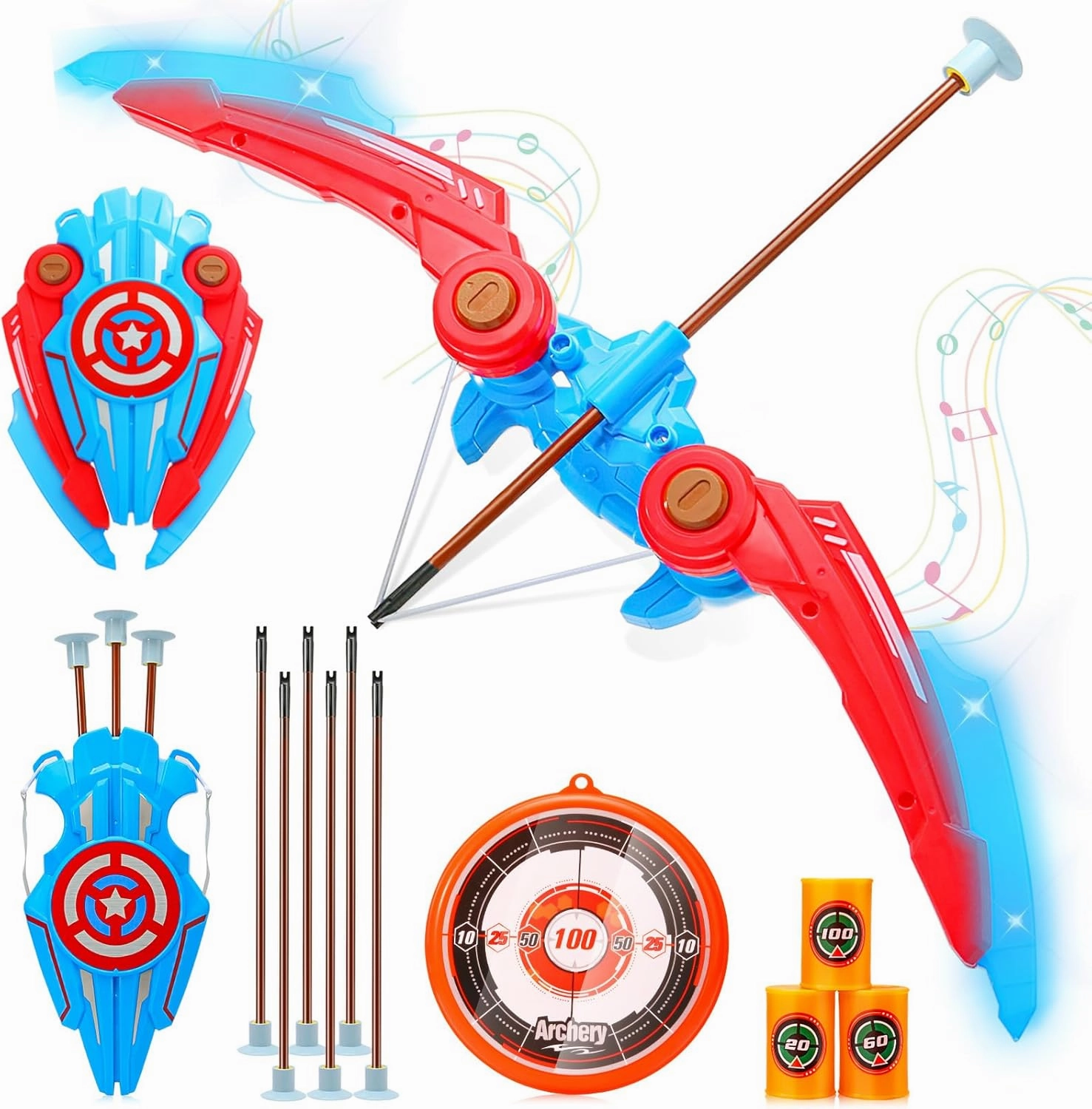 Kids Bow and Arrow Set Toy - LED Light Up Archery Toy Set with Target Shield and Accessories Indoor and Outdoor Hunting Play Birthday Gift Toys for 4 5 6 7 8 9 Children Boys & Girls Ages 3-12