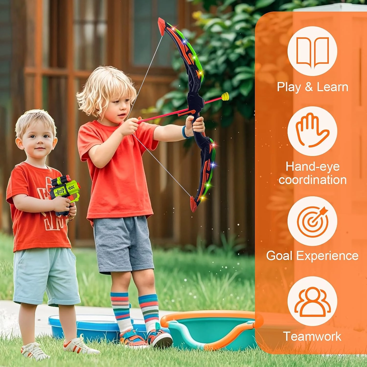 Kids Bow and Arrow Set Toy for Kids 4-8 8-12, Kids LED Light Up Archery Set Targets for Backyard Shooting Games, Indoor Outdoor Sport Playset Birthday Gifts Toys for Boys Girls