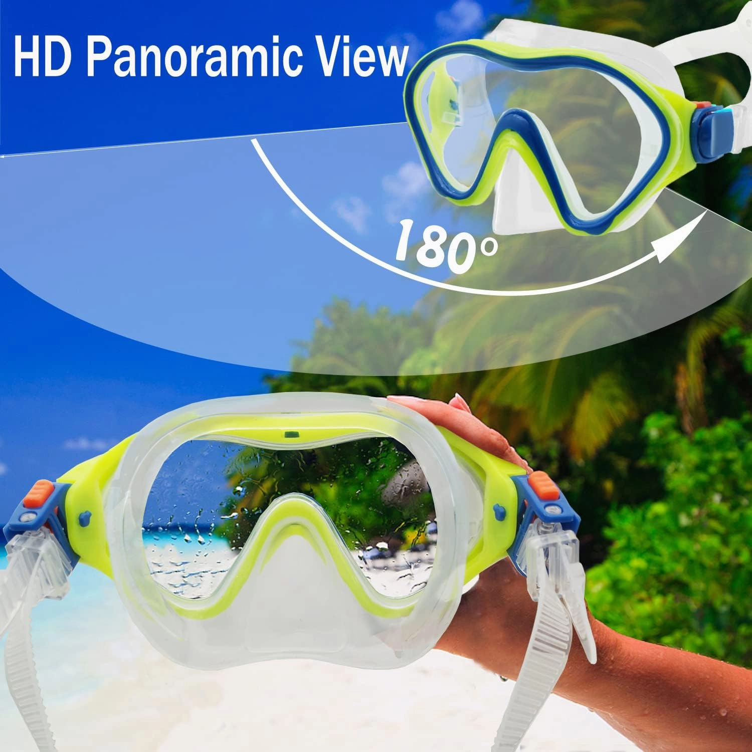 Kids Mask Fins Snorkel Set Snorkeling Packages, with Diving Mask, Snorkel, Adjustable Swim Fins, Mesh Bag, Anti-Fog Anti-Leak Snorkeling Gear for Kids for Snorkeling Swimming Diving