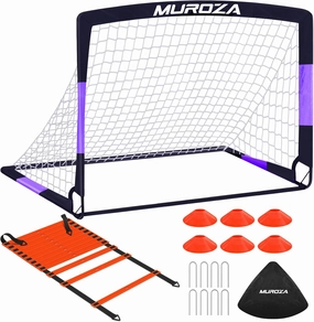 Kids Soccer Goals for Backyard Set, 2 Pack of 4x3ft, 6x4ft Portable Pop Up Soccer Nets with Soccer Ball, Cones, Complete Training Equipment for Youth, Toddler Outdoor Sports Games