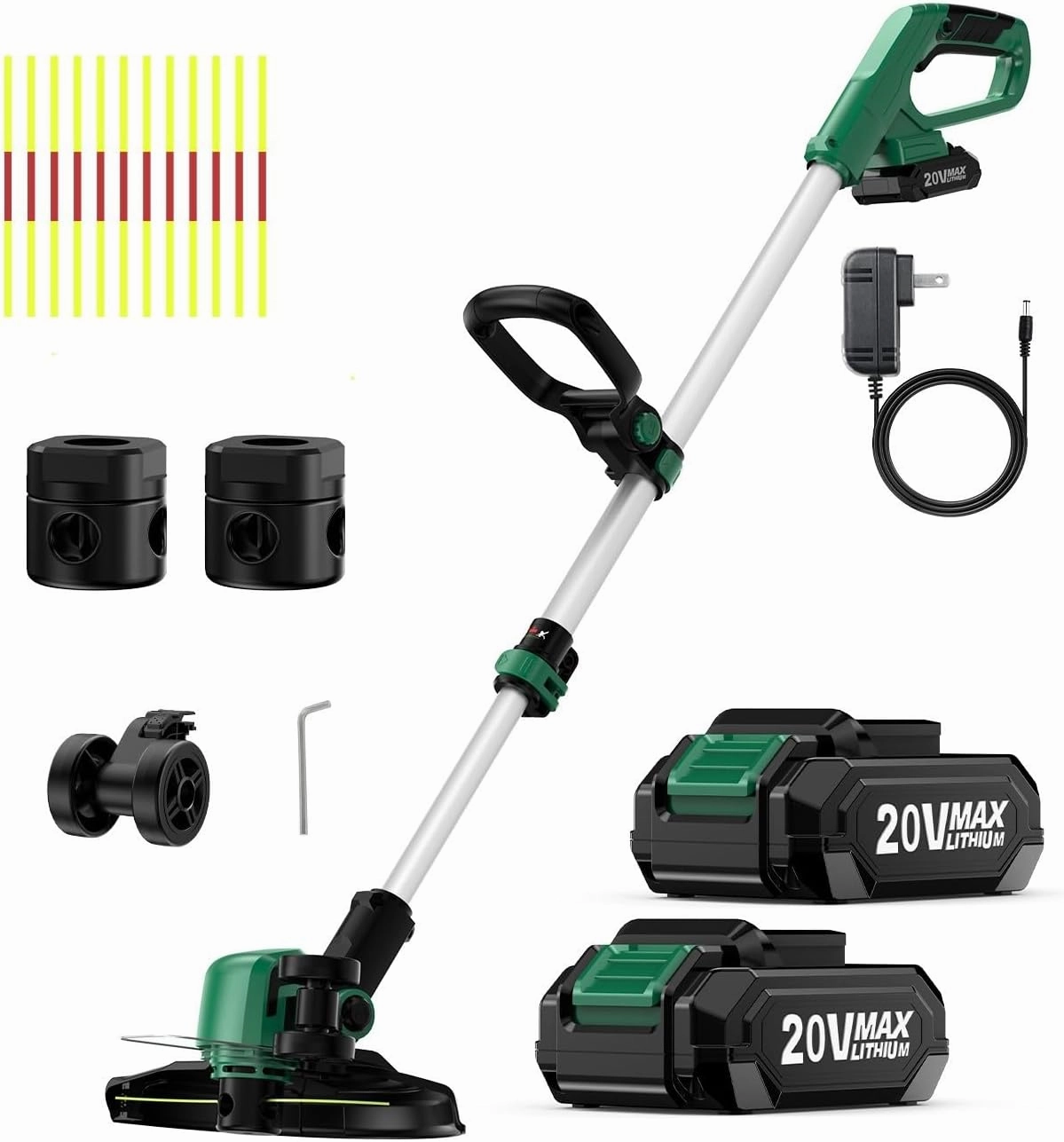 KIMO Weed Wacker Battery Powered w/ 2 x 2.0Ah Batteries, 2-in-1 String Trimmer & Edger with Wheels, 12 Inch Dual-Sided Cutting Line, 10Pcs Replacement Cutting Lines, Electric Weed Eater for Lawn Yard