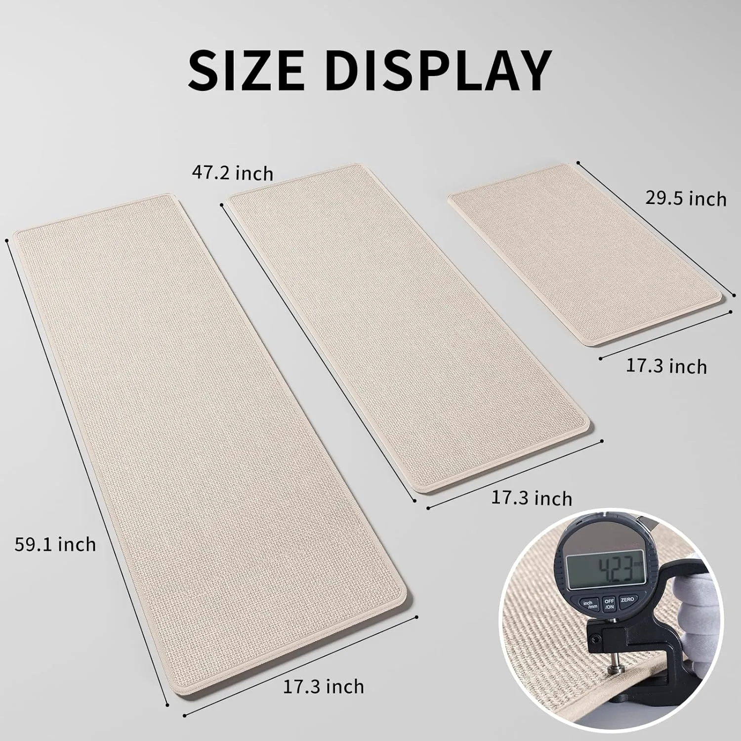 Kitchen Mats for Floor, Super Absorbent Kitchen Rugs Non Slip Washable, Soft Imitation Linen Braided Kitchen Runner Rug, Standing Mat Kitchen Sink Mat, Easy to Clean, Beige 17x30