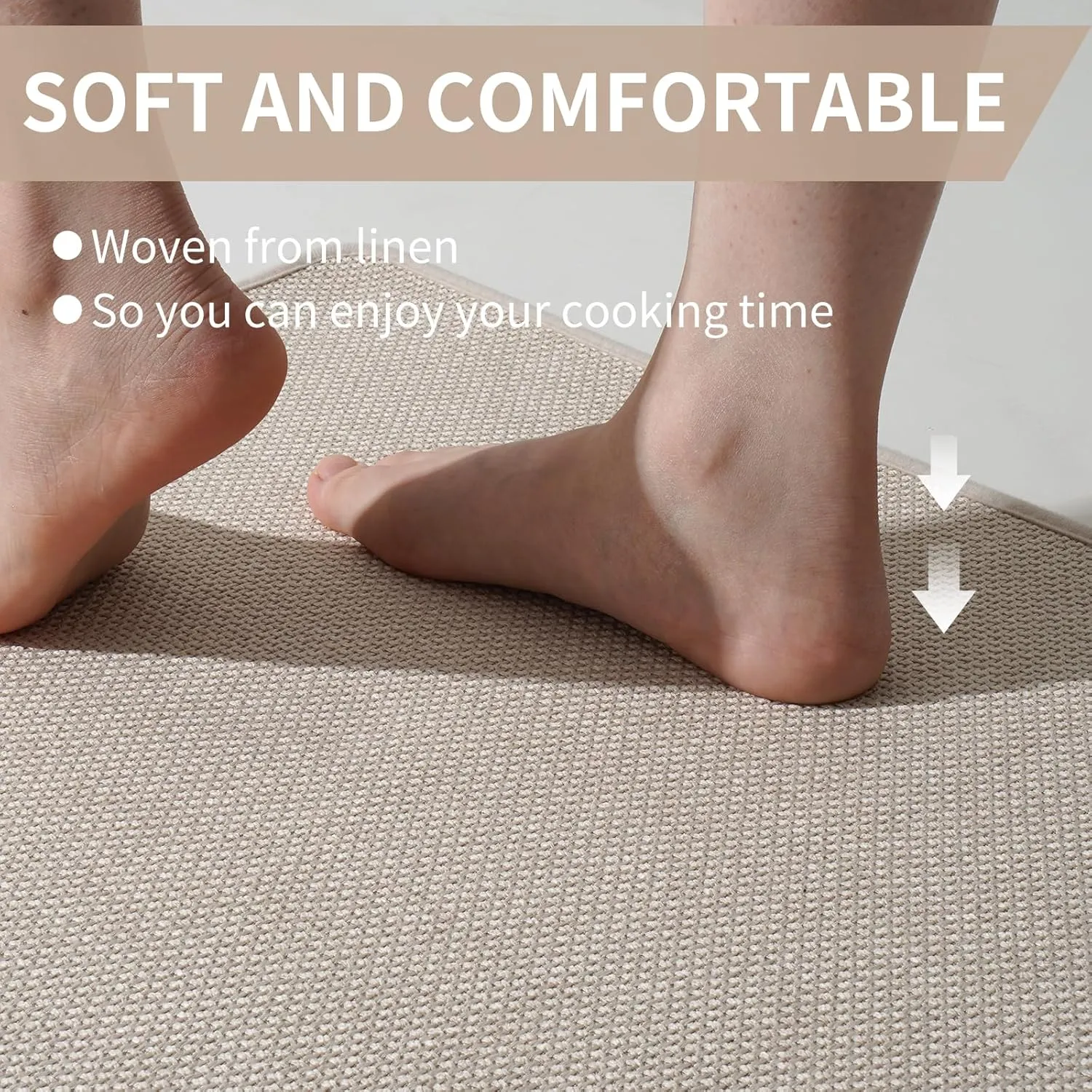 Kitchen Mats for Floor, Super Absorbent Kitchen Rugs Non Slip Washable, Soft Imitation Linen Braided Kitchen Runner Rug, Standing Mat Kitchen Sink Mat, Easy to Clean, Beige 17x30