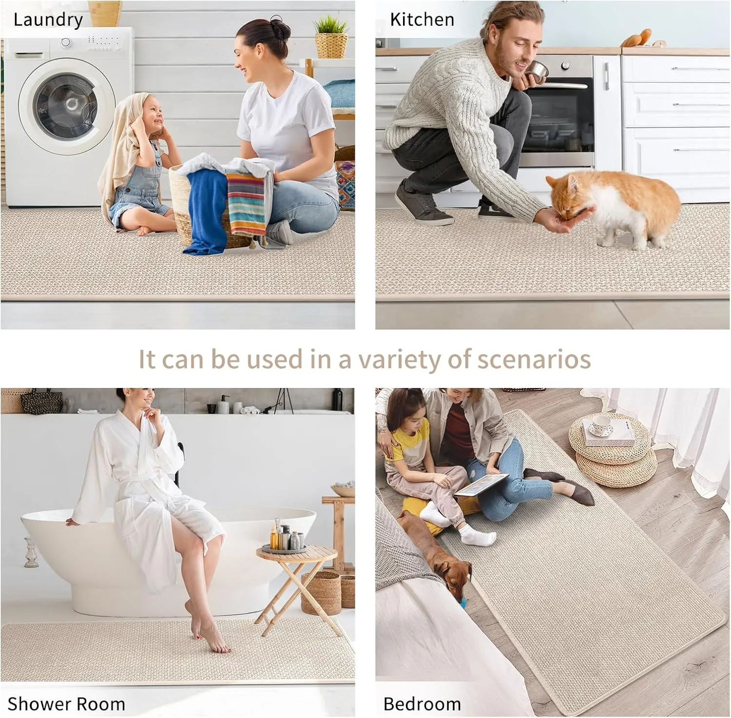 Kitchen Mats for Floor, Super Absorbent Kitchen Rugs Non Slip Washable, Soft Imitation Linen Braided Kitchen Runner Rug, Standing Mat Kitchen Sink Mat, Easy to Clean, Beige 17x30