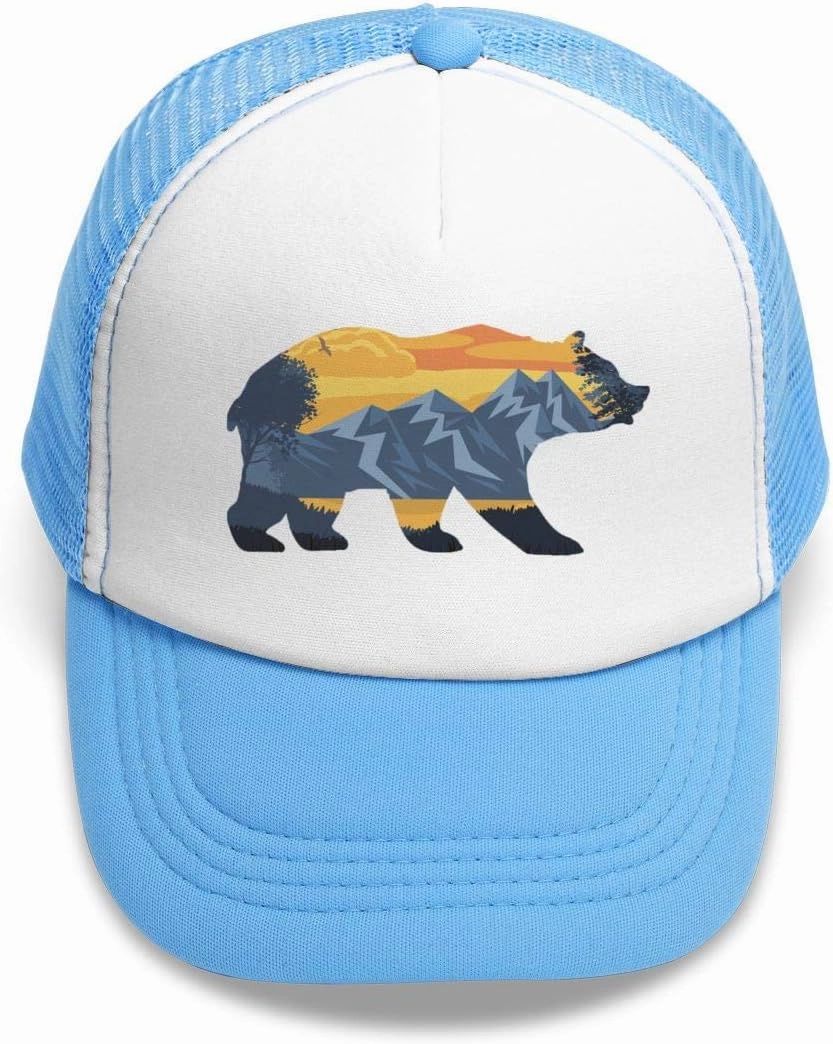 KKMKSHHG Bear Mountain Youth Adjustable Mesh Hats Baseball Trucker Cap for Boys and Girls