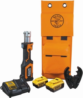 Klein Tools BAT207T234H 7-Ton Battery-Operated Crimper with Fixed O Die/D3 Groove, 4 Ah DeWALT 20V Batteries