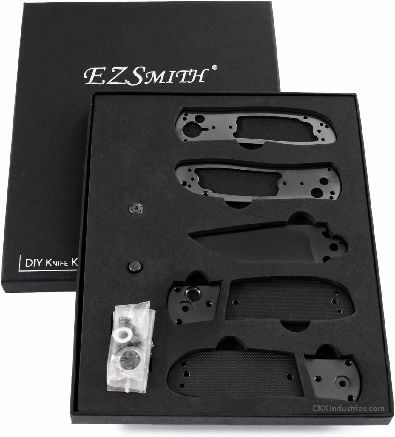 Knife Making Kit - SS 3.0 - DIY Button Lock Folding Knife - (Parts Kit) - (Blackout Finish) - (w/Pre-machined Textured Black G10 Handle Scales) - (Gift Boxed) - (USA Design) - (by KnifeKits)