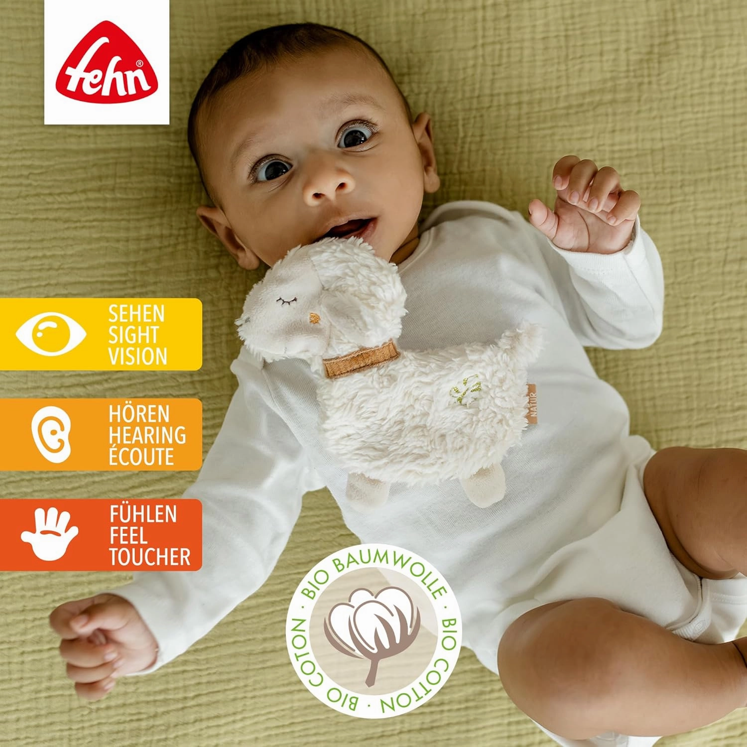 Knister-Schaf Natur – Activity-Rascheltier mit Bio-Baumwolle (kbA) zum Greifen, Spielen & Geräusche erzeugen – Idealer Begleiter für Babys und Kleinkinder AB 0  Monaten