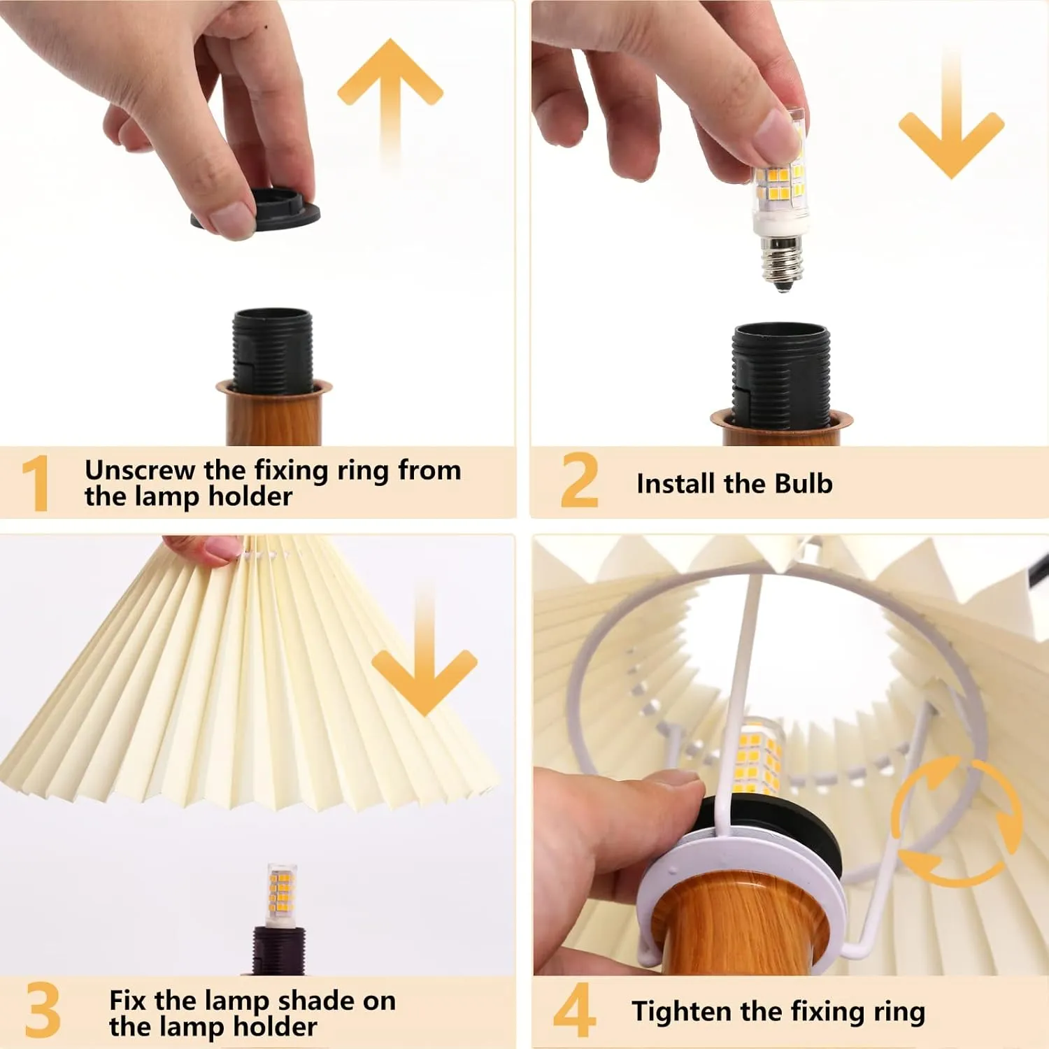 KUNJOULAM Cute Small Pleated Lamp, Modern Bedside Nightstand/Table Lamp with Beige Lampshade, Metal Base for Bedroom, Home Office, Living Room, Kids Dorm with E12 Bulb