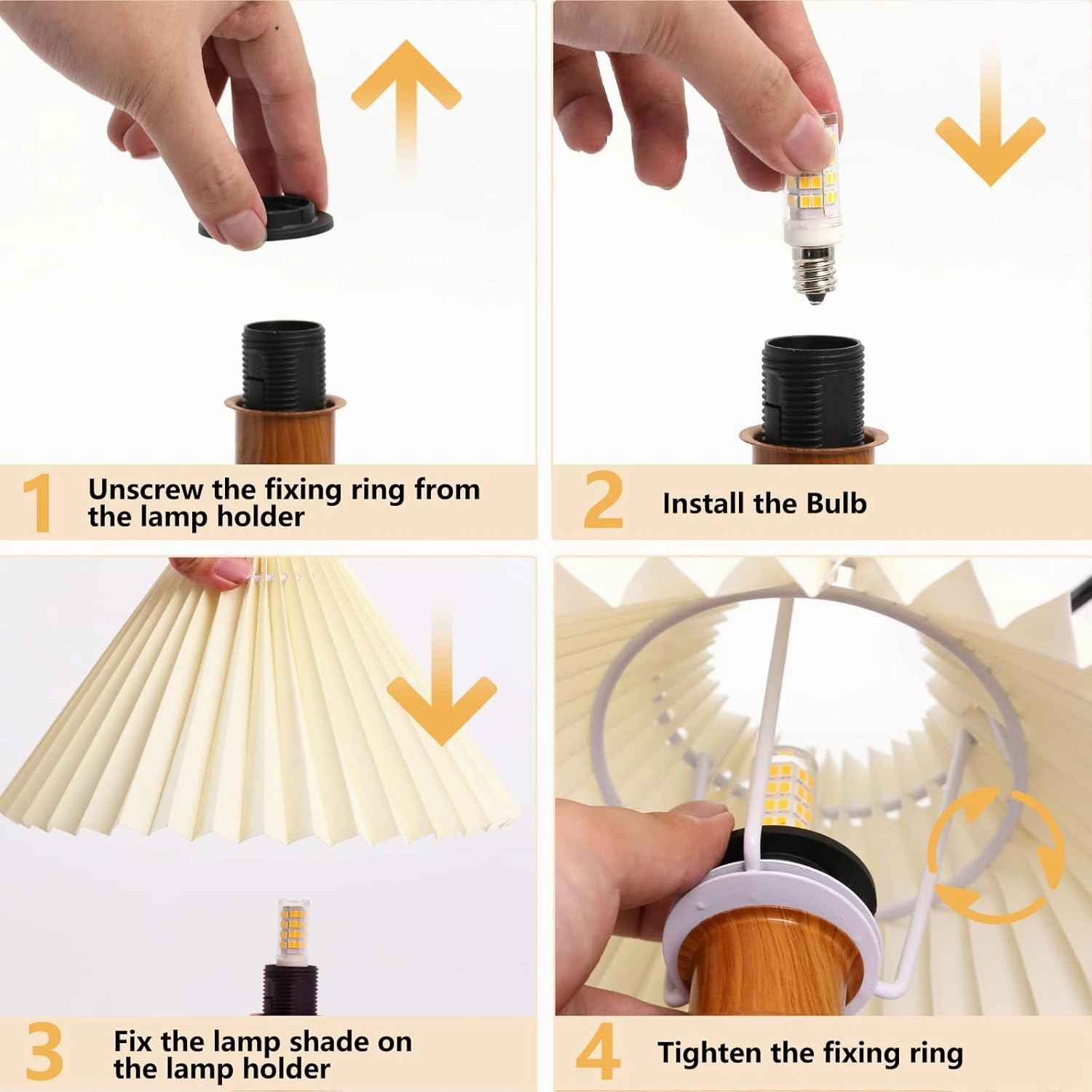 KUNJOULAM Cute Small Pleated Lamp, Modern Bedside Nightstand/Table Lamp with Beige Lampshade, Metal Base for Bedroom, Home Office, Living Room, Kids Dorm with E12 Bulb