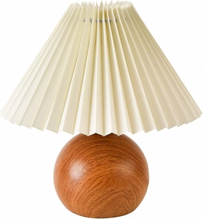 KUNJOULAM Cute Small Pleated Lamp, Modern Bedside Nightstand/Table Lamp with Beige Lampshade, Metal Base for Bedroom, Home Office, Living Room, Kids Dorm with E12 Bulb