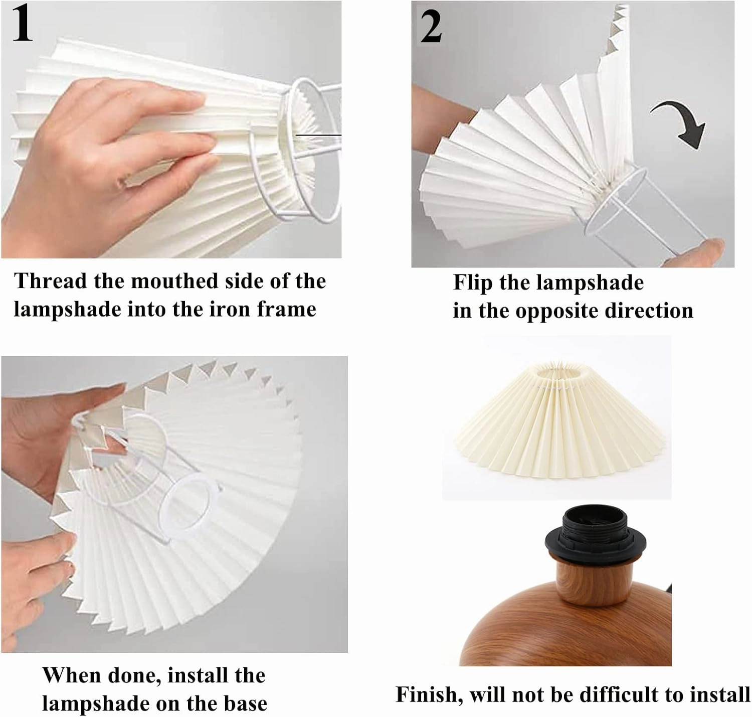 KUNJOULAM Cute Small Pleated Lamp, Modern Bedside Nightstand/Table Lamp with Beige Lampshade, Metal Base for Bedroom, Home Office, Living Room, Kids Dorm with E12 Bulb