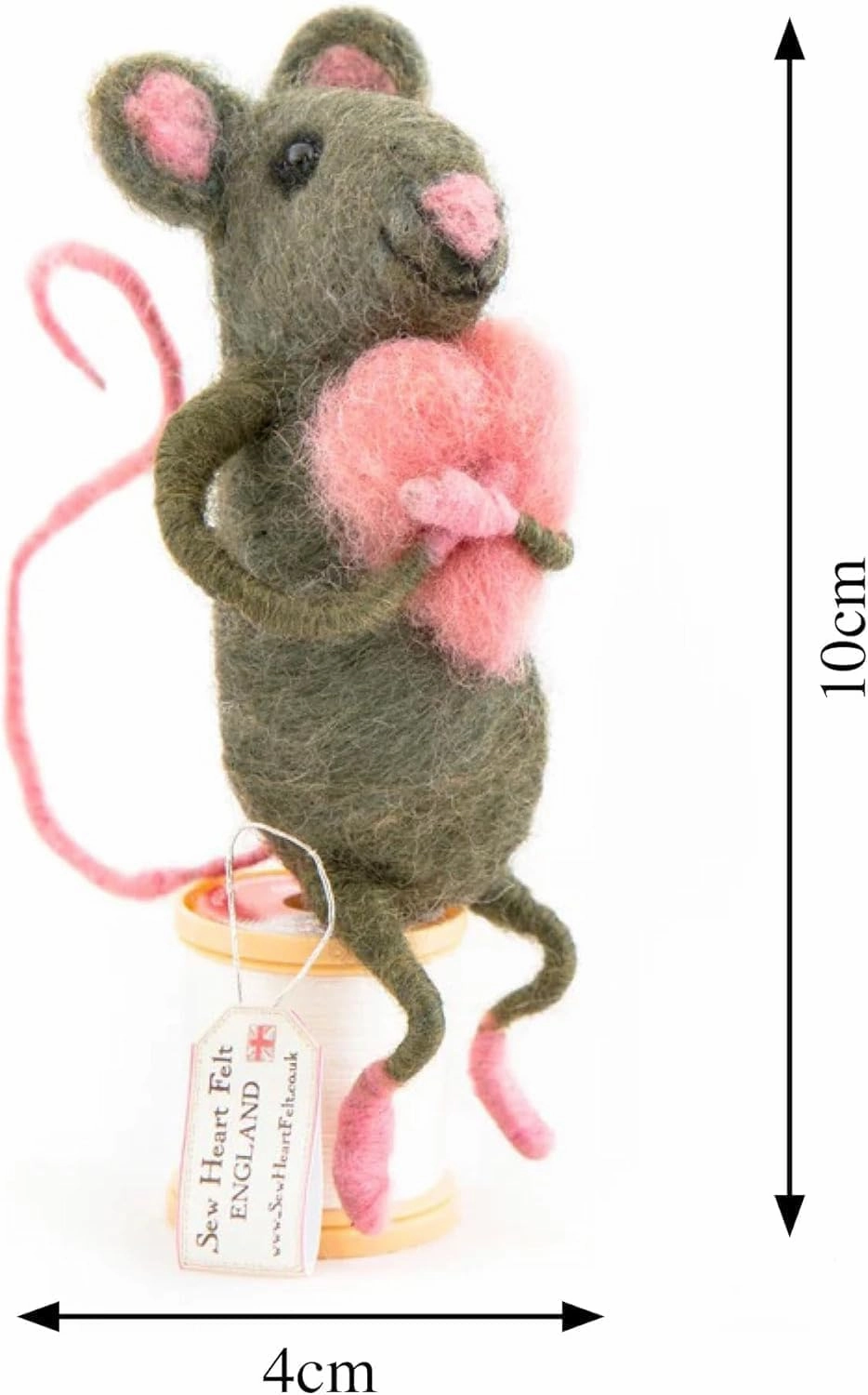 l Hand Felted Sitting Hugging Heart Mouse l Organic Wool l Hand Made Home Decor l Natural Fibres l Fair Trade l Plush Novelty Animal Ornament, 5060998805440