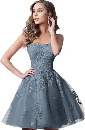 Lace Homecoming Dresses Short A Line Strapless Formal Cocktail Party Gowns