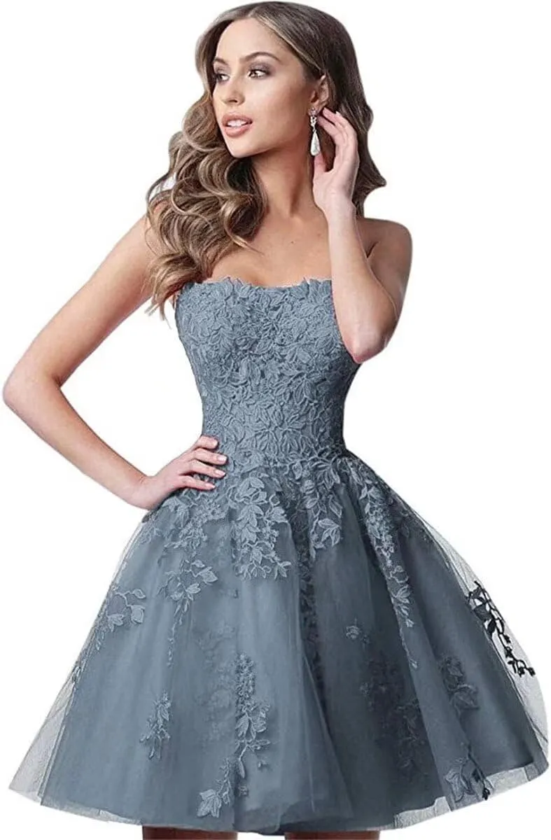 Lace Homecoming Dresses Short A Line Strapless Formal Cocktail Party Gowns