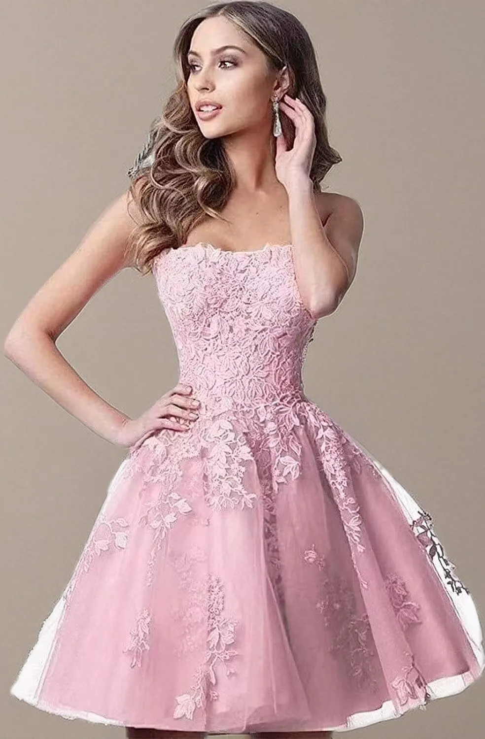 Lace Homecoming Dresses Short A Line Strapless Formal Cocktail Party Gowns