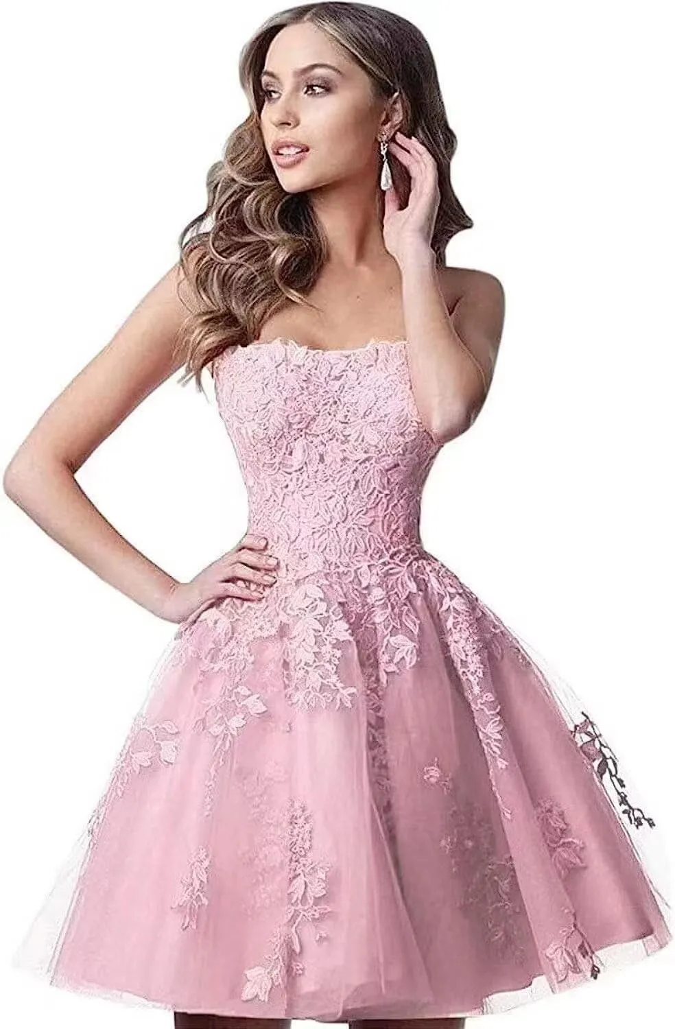 Lace Homecoming Dresses Short A Line Strapless Formal Cocktail Party Gowns