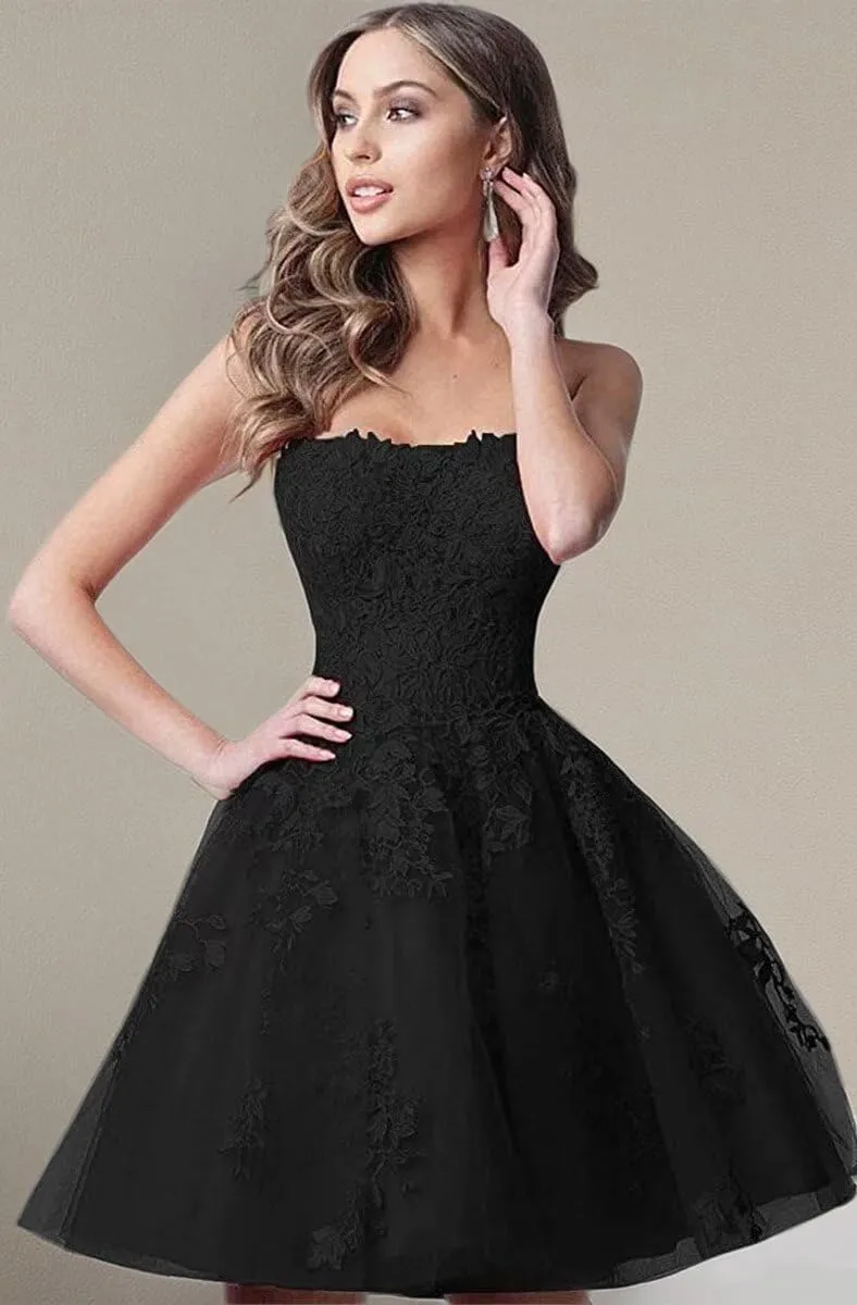 Lace Homecoming Dresses Short A Line Strapless Formal Cocktail Party Gowns