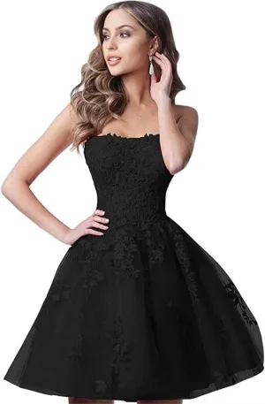 Lace Homecoming Dresses Short A Line Strapless Formal Cocktail Party Gowns
