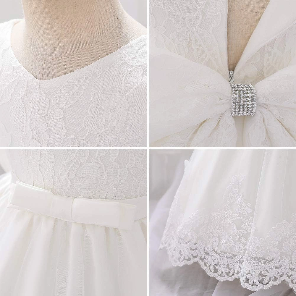 Lace Flower Girls Tutu Dress for Kids Baby Christening Baptism Communion Birthday Party Formal Wedding Dresses Headwear