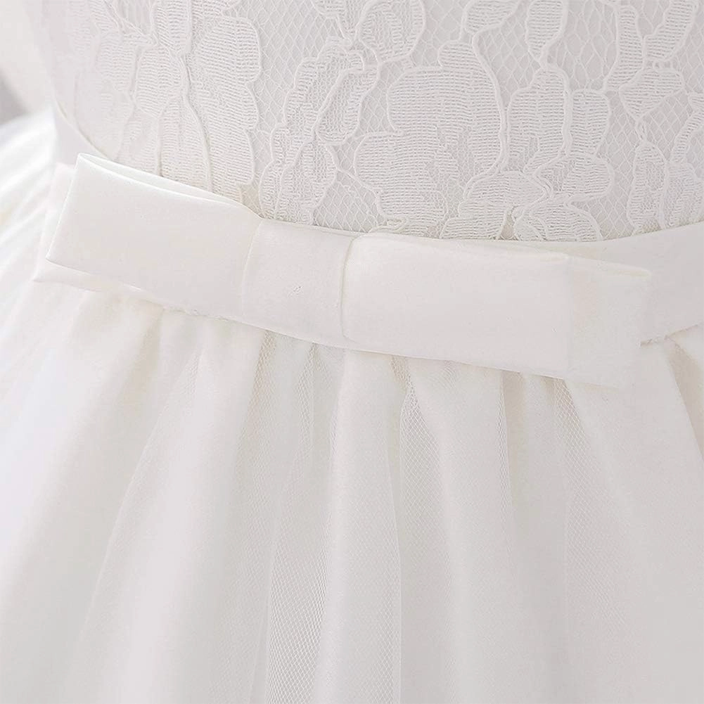 Lace Flower Girls Tutu Dress for Kids Baby Christening Baptism Communion Birthday Party Formal Wedding Dresses Headwear