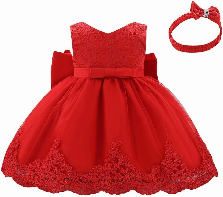 Lace Flower Girls Tutu Dress for Kids Baby Christening Baptism Communion Birthday Party Formal Wedding Dresses Headwear