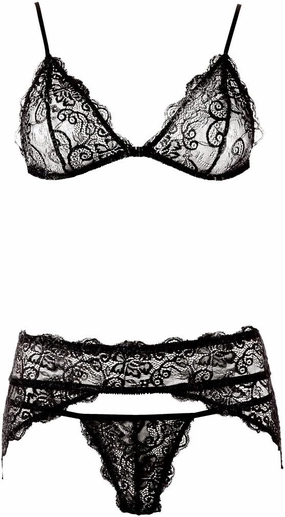 Lace Suspender Set, Black, X-Large