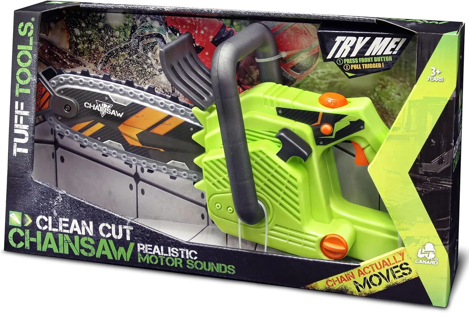 Lanard Tuff Tools: Clean Cut Chainsaw - Kids Sounds & Action Toy, Realistic Action Yard Work Toy, Battery Powered, Ages 3 , 14.50 x 4.00 x 8.00"