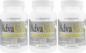 Lane Innovative - AdvaCAL Ultra 1000, Bone-Building Calcium*, Including Vitamin D3 and Magnesium, Easy Absorption (120 Servings) | Pack of 3