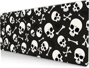 Large Gaming Mouse Pad, Computer Mouse Mat, Funny Desk Pad Protector Decoration, Big Cute Desk Pad, Non-Slip Base 31.5 x 11.8 in Black White Skulls
