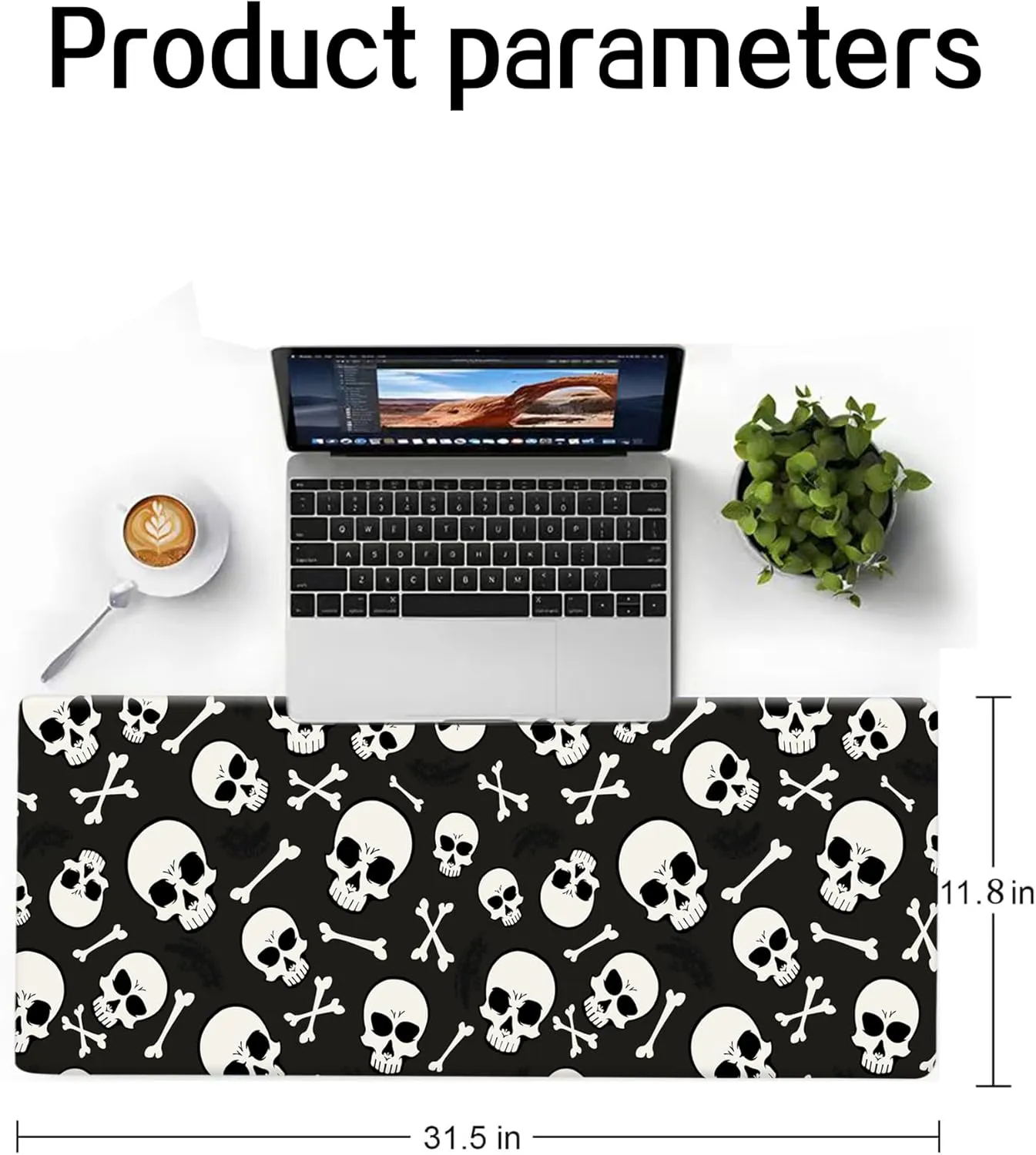 Large Gaming Mouse Pad, Computer Mouse Mat, Funny Desk Pad Protector Decoration, Big Cute Desk Pad, Non-Slip Base 31.5 x 11.8 in Black White Skulls