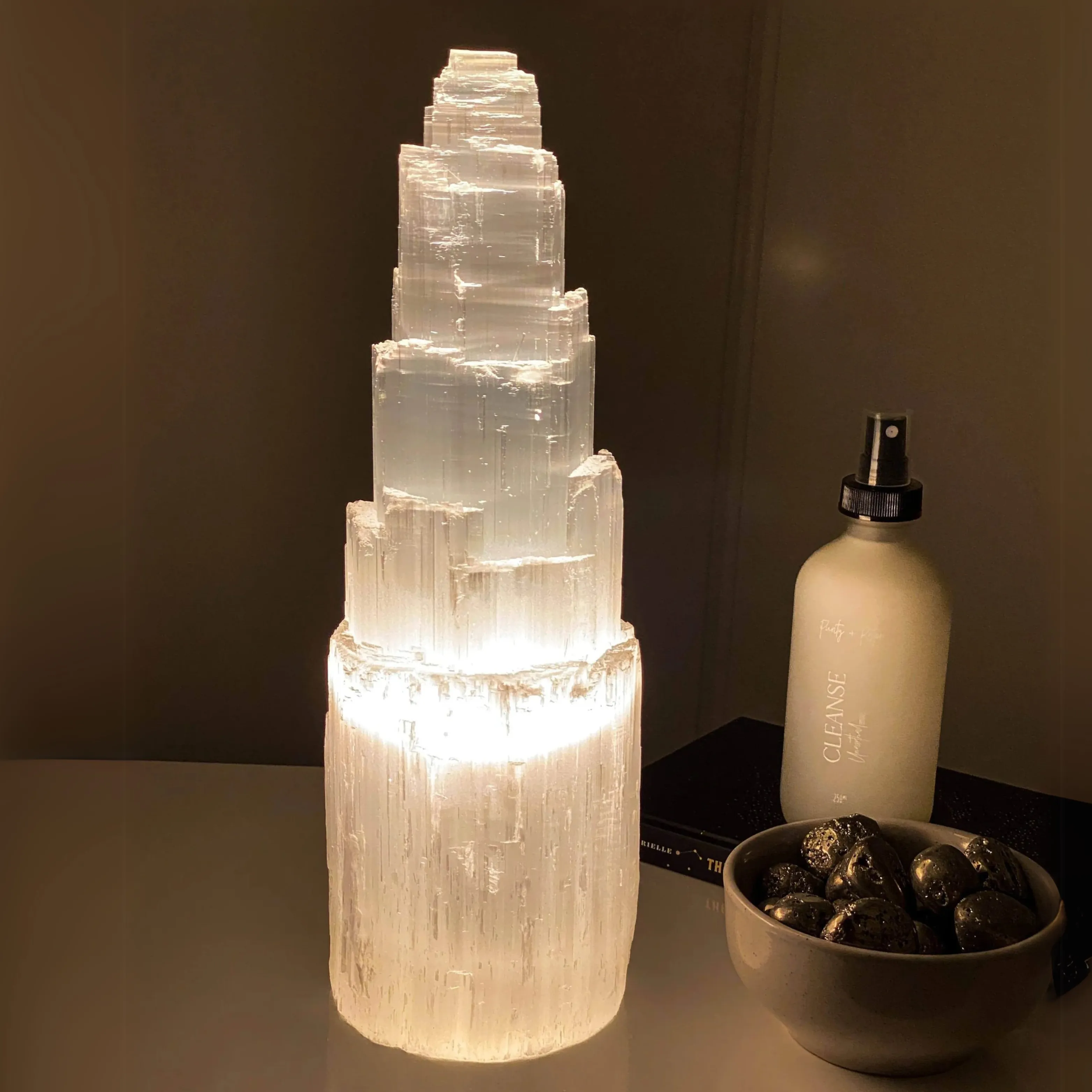 Large Selenite Crystal Mountain Lamp