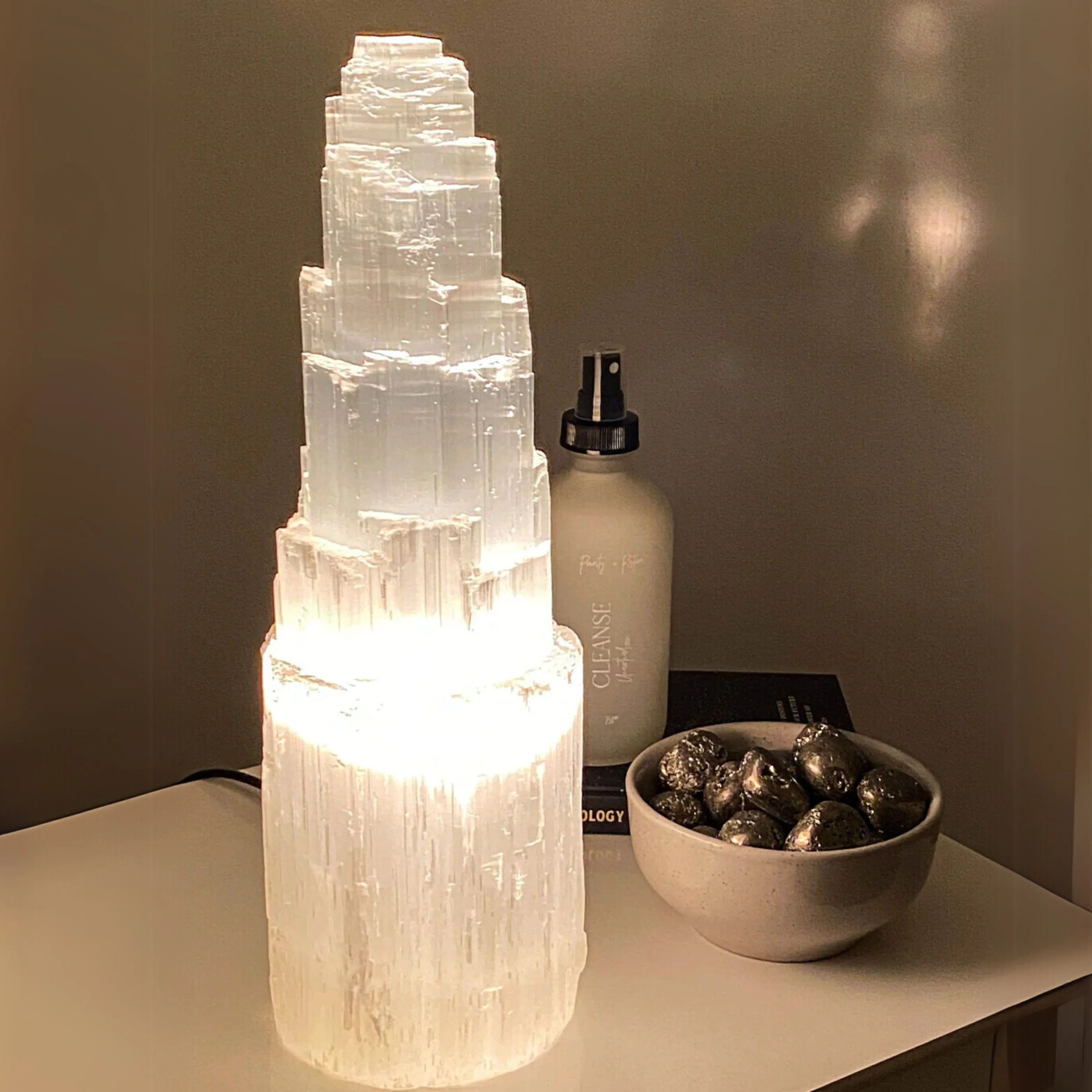 Large Selenite Crystal Mountain Lamp