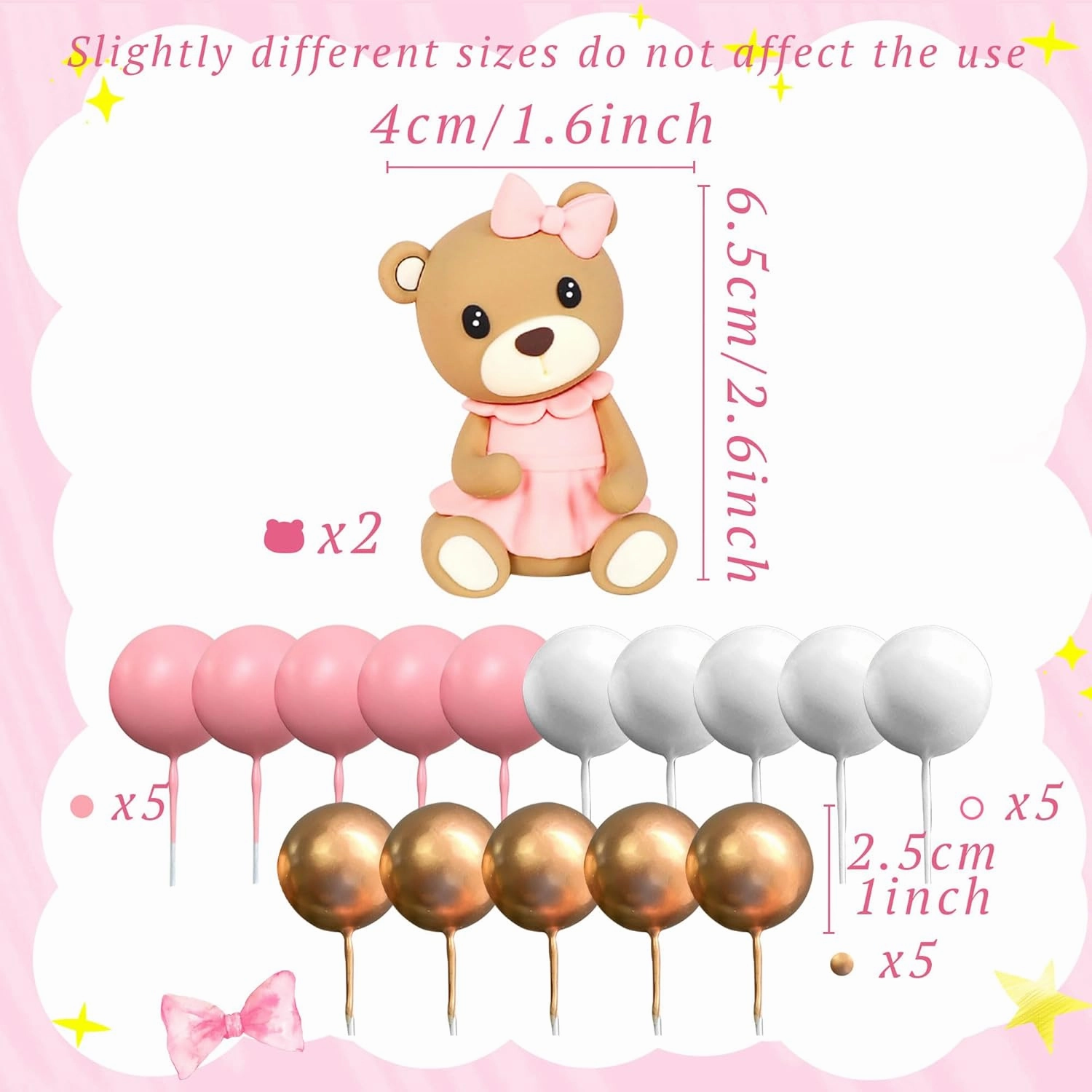 LaVenty Cute Pink Teddy Bear Cake Decoration Christening Boy Cake Decoration Girl 1 Year Blue Cake Decoration Teddy Bear Cake Decoration for Wedding Baby Shower Birthday Party
