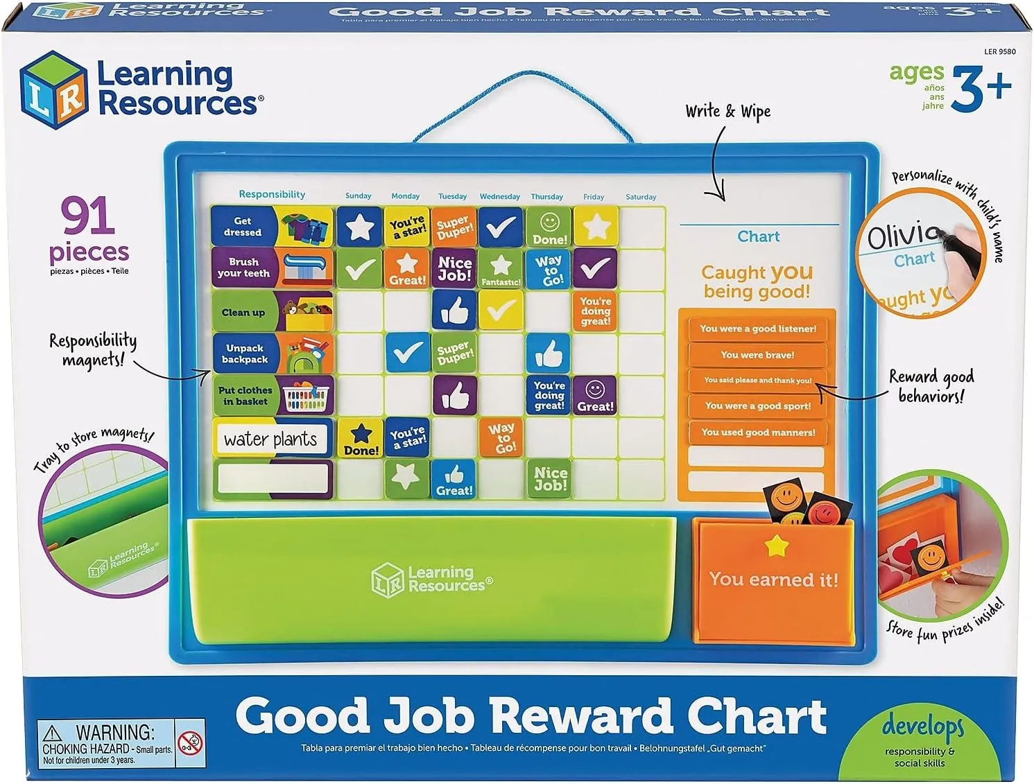 Learning Resources Good Job Reward Chart - 91 Piece Set, Ages 3  Custom Magnetic Chore and Responsibility Chart for Kids, Chore Magnets for Toddlers, Kids Job Chart