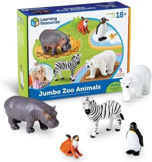 Learning Resources Jumbo Zoo Animals I Monkey, Penguin, Zebra, Polar Bear, and Hippo, 5 Animals, Ages 2 