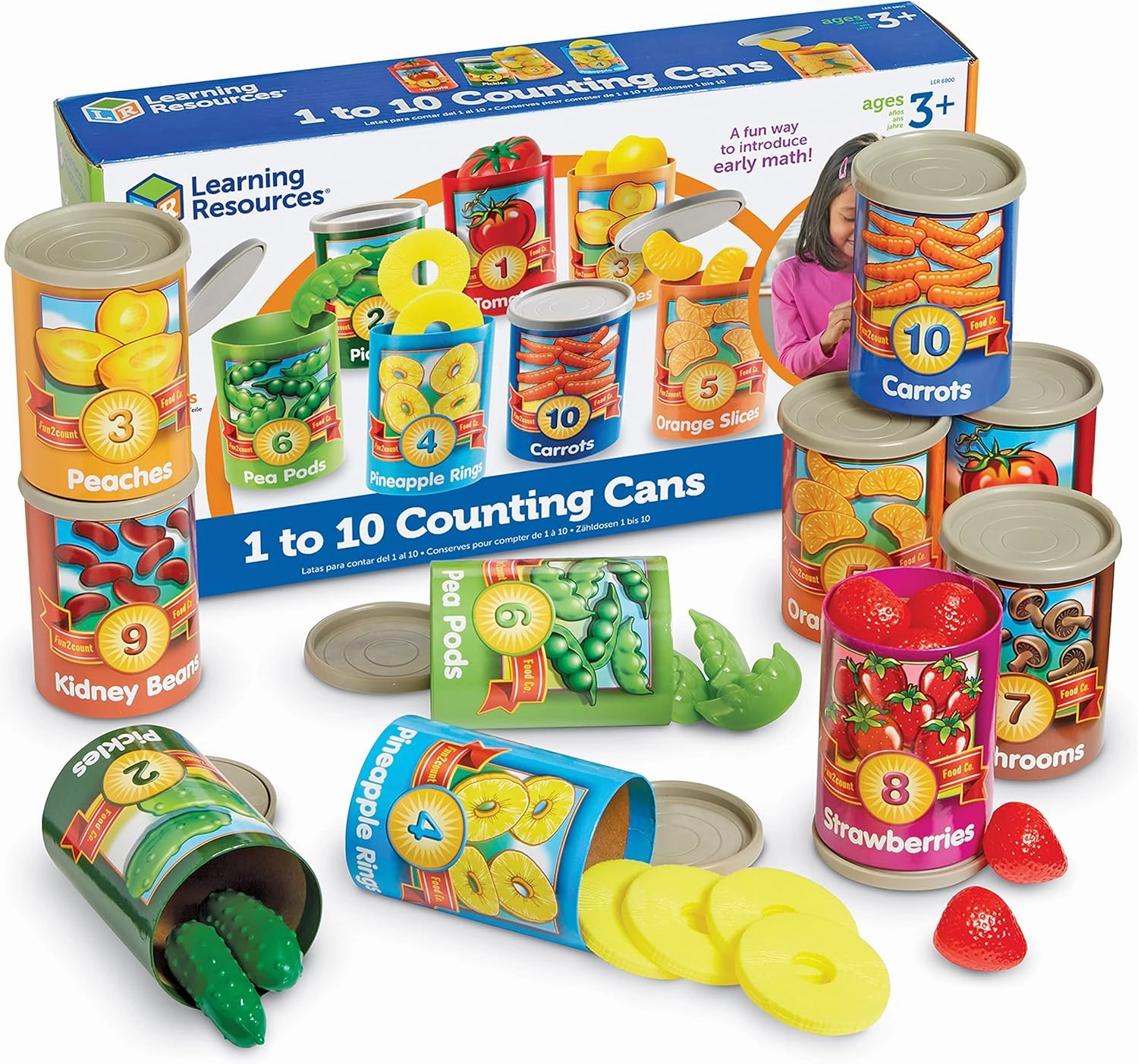 Learning Resources One To Ten Counting Cans - 65 Pieces, Ages 3  Toddler Learning Toys, Preschool Pretend Play Toys, Supermarket Toys