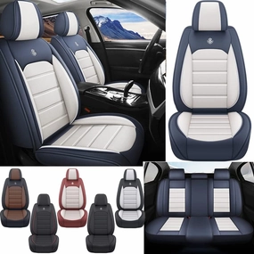 Leather Seat Cover for Saturn Astra 2008,Waterproof Soft Seat Covers,Interior Accessories Seat Covers Cushion Vehicle Protector Airbag Compatible(Blue&White,Full Set)