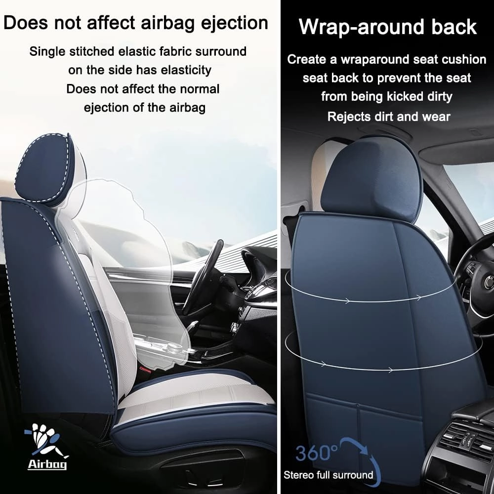 Leather Seat Cover for Saturn Astra 2008,Waterproof Soft Seat Covers,Interior Accessories Seat Covers Cushion Vehicle Protector Airbag Compatible(Blue&White,Full Set)