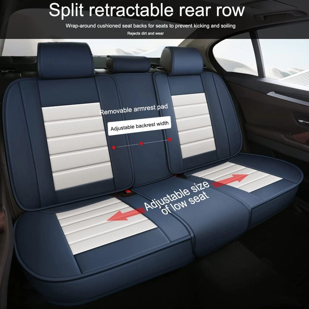 Leather Seat Cover for Saturn Astra 2008,Waterproof Soft Seat Covers,Interior Accessories Seat Covers Cushion Vehicle Protector Airbag Compatible(Blue&White,Full Set)