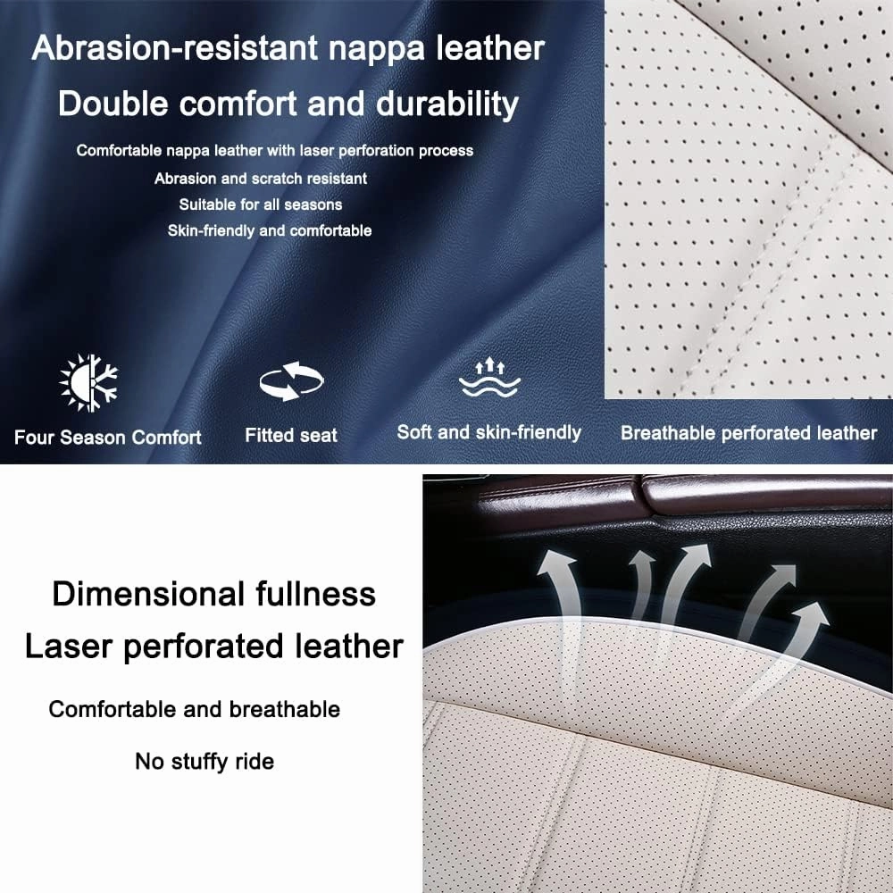 Leather Seat Cover for Saturn Astra 2008,Waterproof Soft Seat Covers,Interior Accessories Seat Covers Cushion Vehicle Protector Airbag Compatible(Blue&White,Full Set)