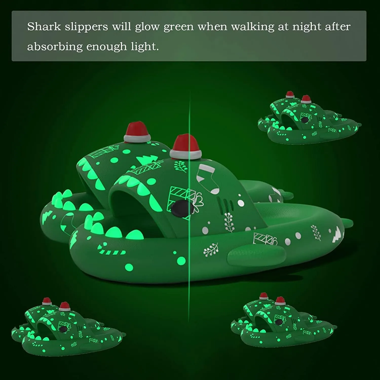 LELEBEAR Luminous Shark Slippers, Spooky Glow In The Dark Slides For Men & Women, Christmas Shark Slides