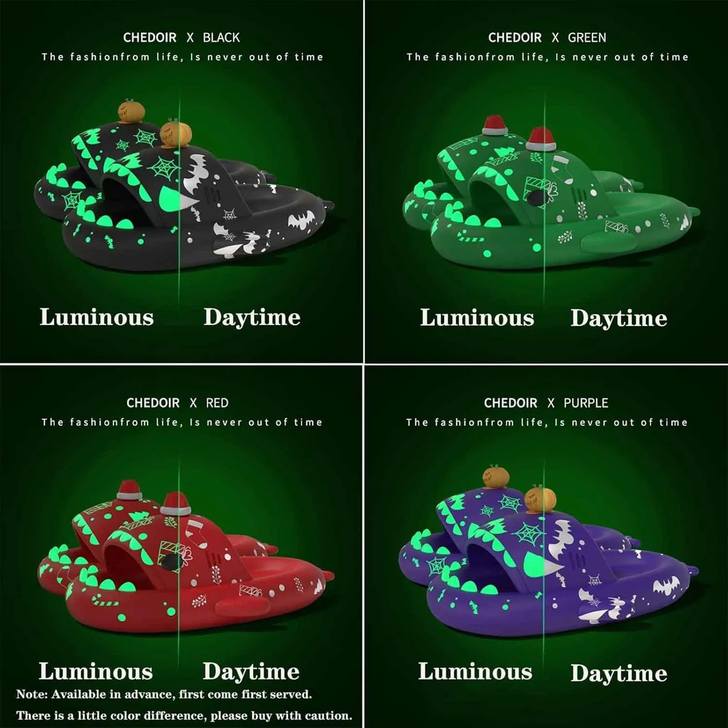 LELEBEAR Luminous Shark Slippers, Spooky Glow In The Dark Slides For Men & Women, Christmas Shark Slides