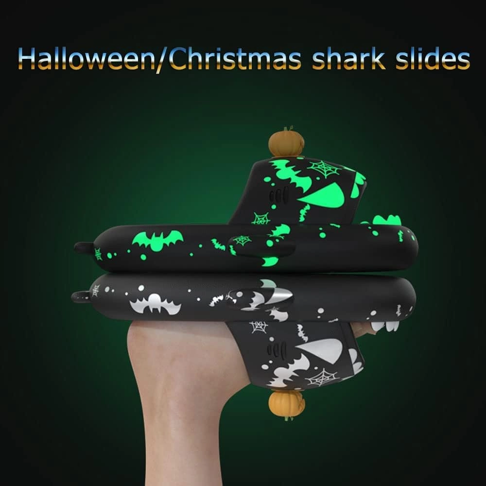 LELEBEAR Halloween Shark Slippers Halloween Shark Slides Christmas Spooky Shark Slides Glow in the Dark
