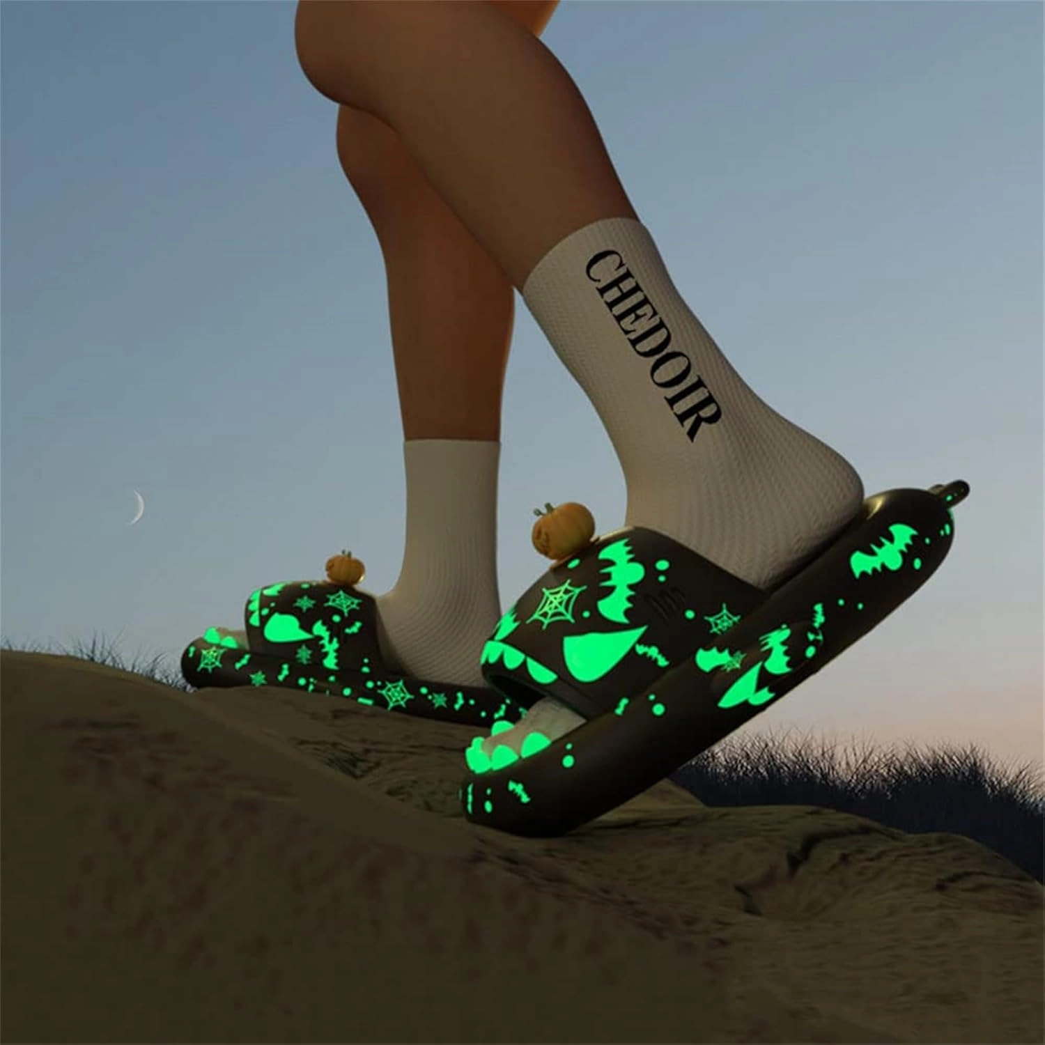 LELEBEAR Luminous Shark Slippers, Spooky Glow In The Dark Slides For Men & Women, Christmas Shark Slides