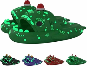 LELEBEAR Spooky Shark Slides Glow In The Dark For Men Women, Halloween Christmas Shark Slippers,3D Cartoon Shark Slides Glow in Dark