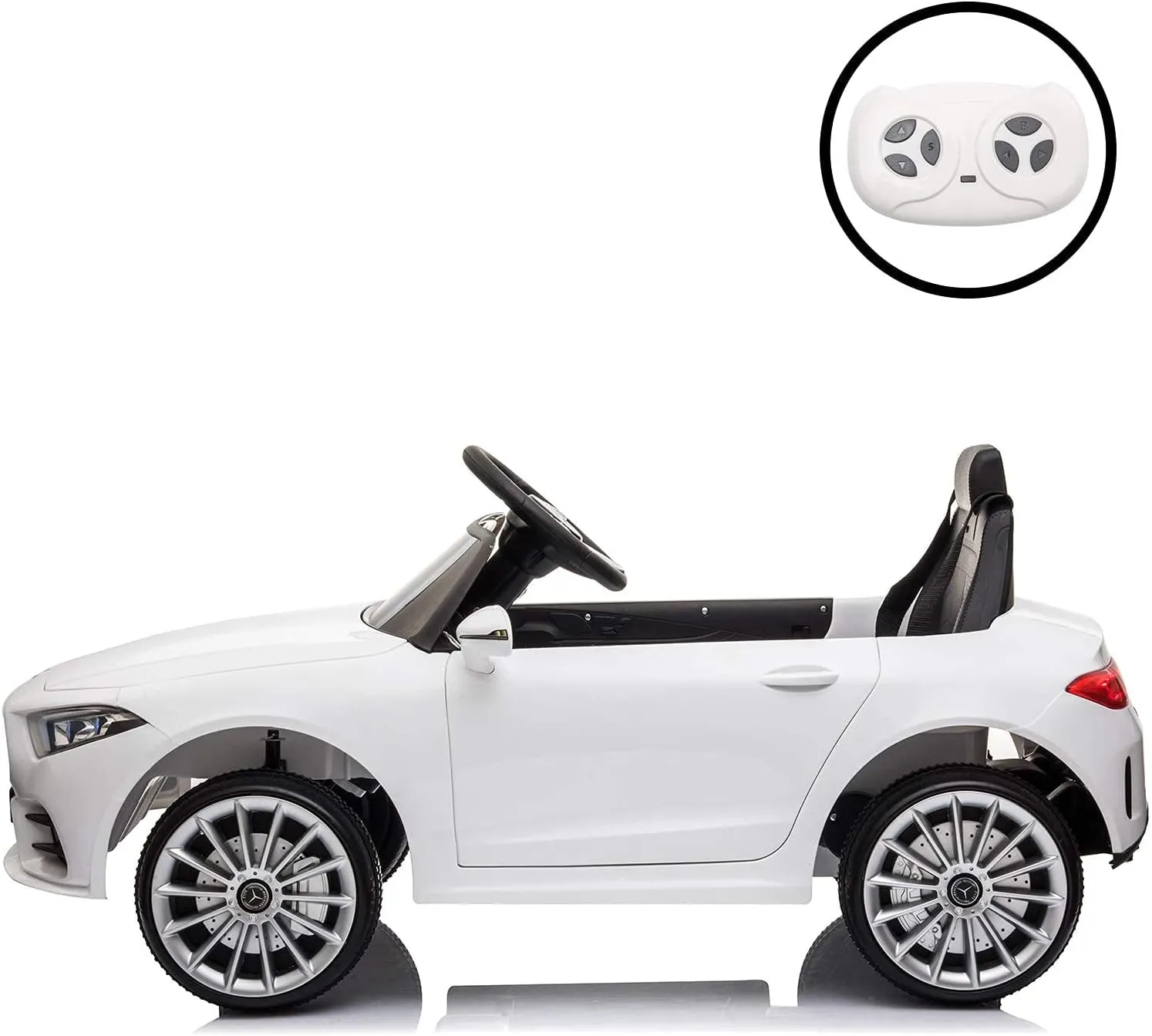 Licensed Mercedes Benz Electric Car for Kids 12V Ride On Car with Remote Control, LED Lights, AUX Port, Music Players, Bluetooth, Lockable Doors, Soft Start (White)