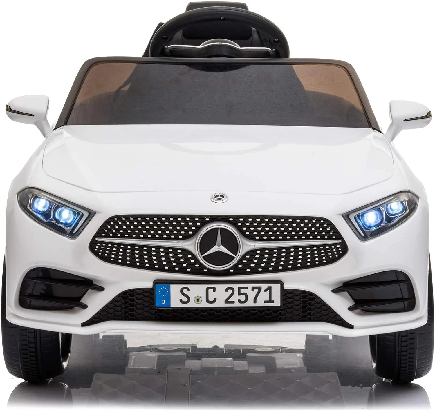 Licensed Mercedes Benz Electric Car for Kids 12V Ride On Car with Remote Control, LED Lights, AUX Port, Music Players, Bluetooth, Lockable Doors, Soft Start (White)