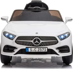 Licensed Mercedes Benz Electric Car for Kids 12V Ride On Car with Remote Control, LED Lights, AUX Port, Music Players, Bluetooth, Lockable Doors, Soft Start (White)